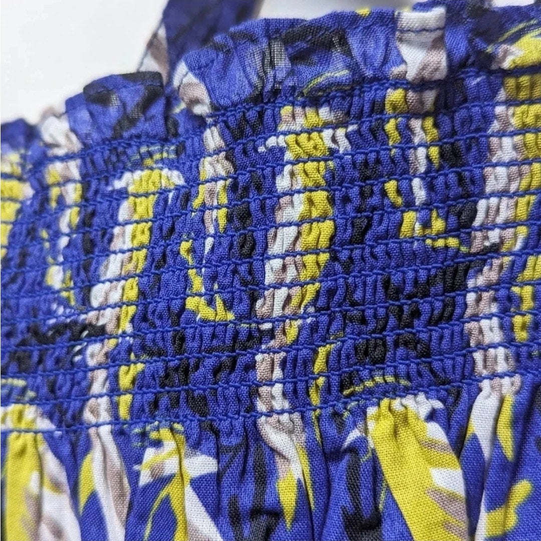 Juicy Couture Girls 12 Romper Cobalt Glow Tropical Print Smocked Bodice NWT