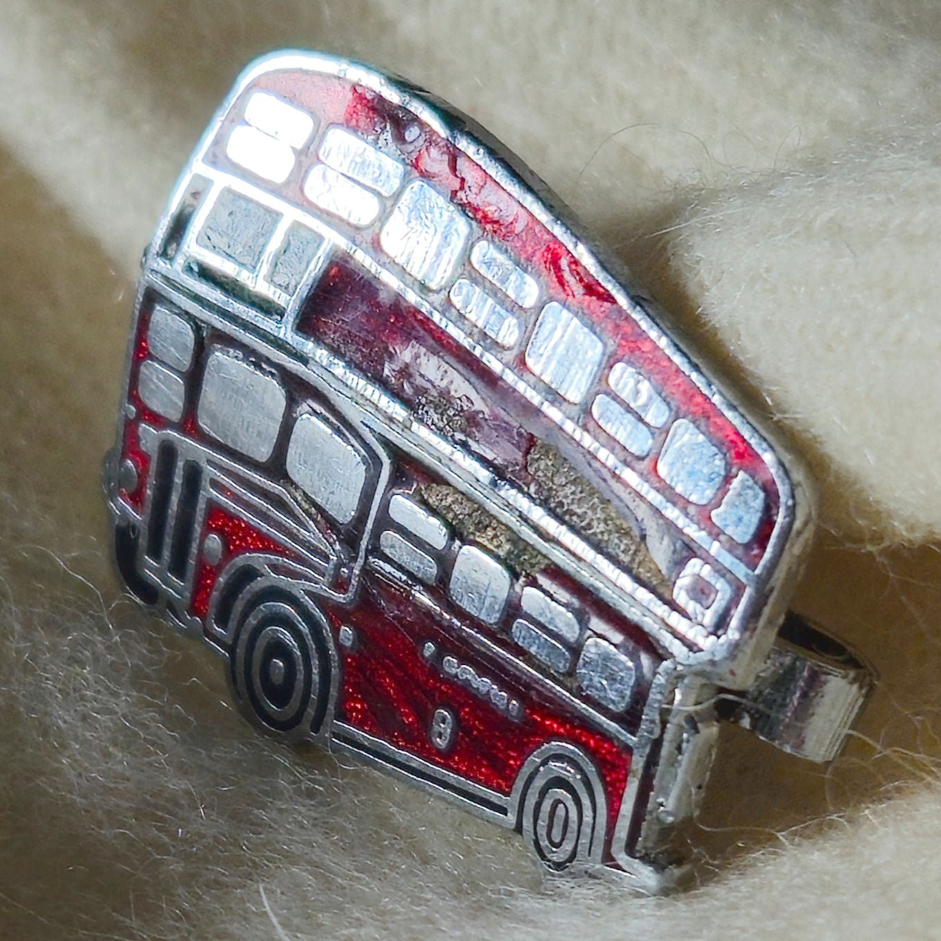 Vintage 1980s Red Double Decker Bus Brooch | Glitter Enamel London Bus Pin | Retro Graphic Jewelry