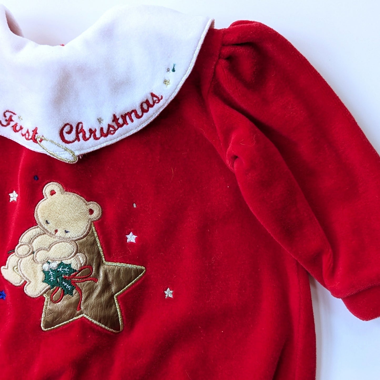 🎄 Vintage Little Me 1990s Red Velour "My First Christmas" Baby Footie – Size 6 Months