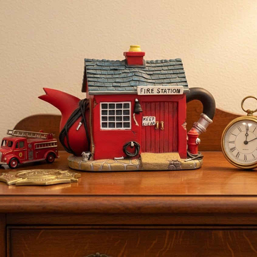 1990s Fire Station Teapot Trinket Box | Telltale Teapots | Ballykettle Ireland Collectible