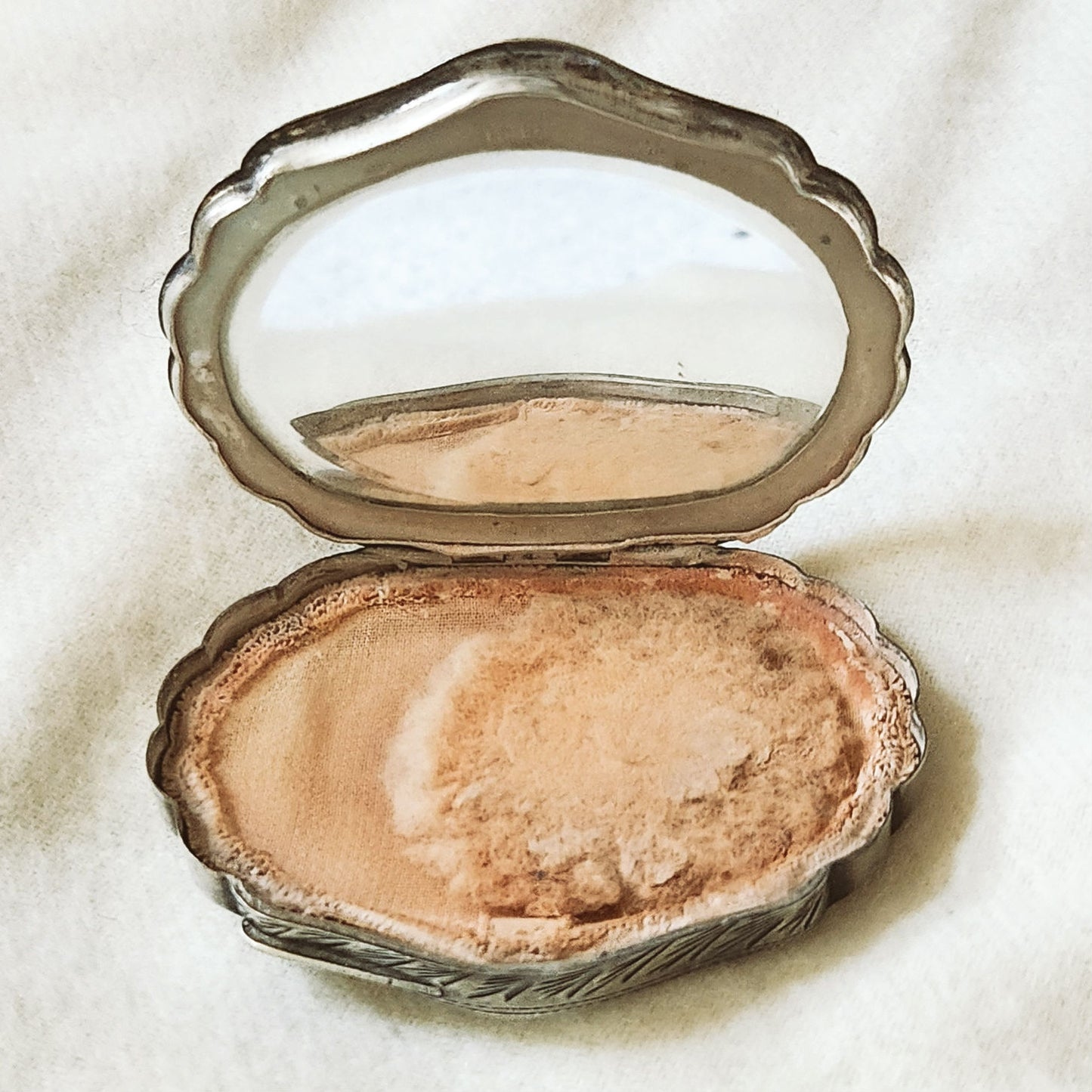 1920s Antique .800  Art Nouveau Silver Compact with Mirror