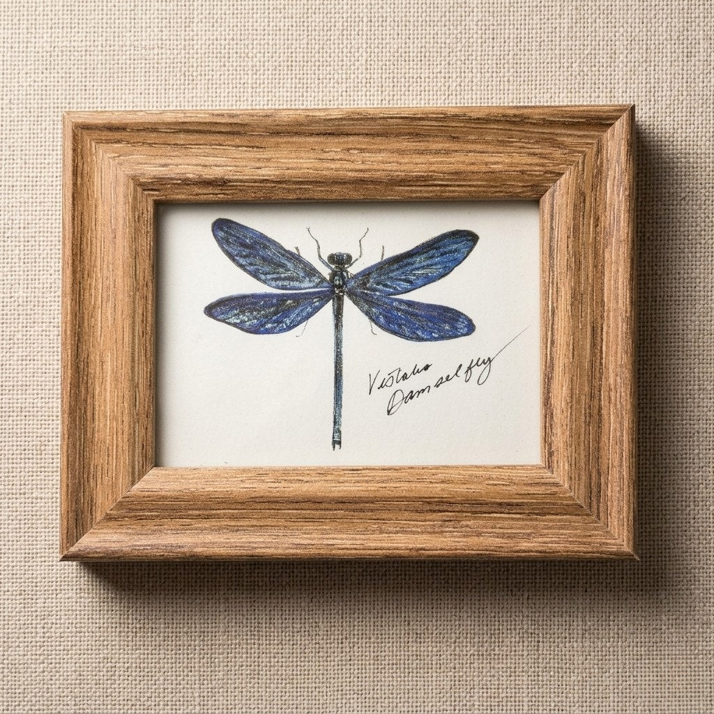 Vintage 1990s Maryjo Koch Damselfly Mini Print | Framed Nature Art