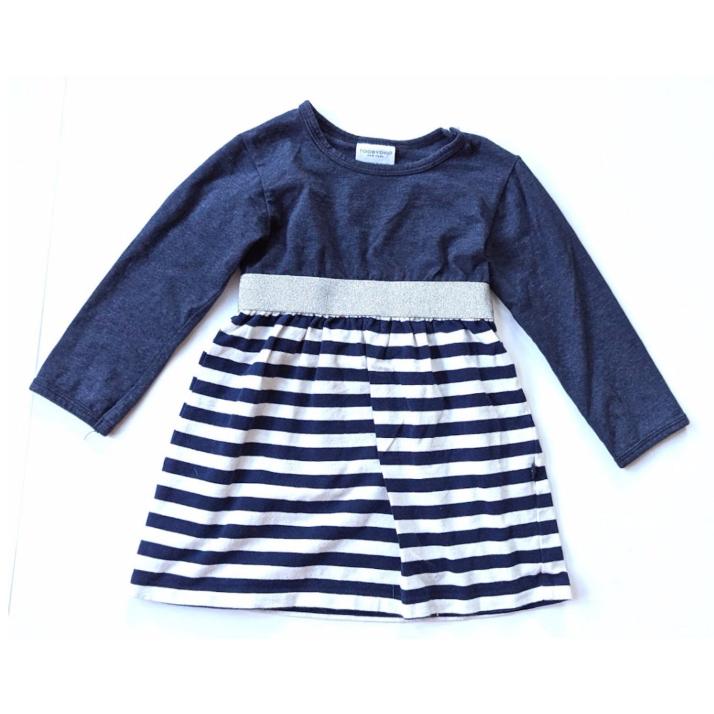 Tooby Doo Party Play Dress Blue Stripes Dress Silver Sparkle Belt Size 18-24 mos