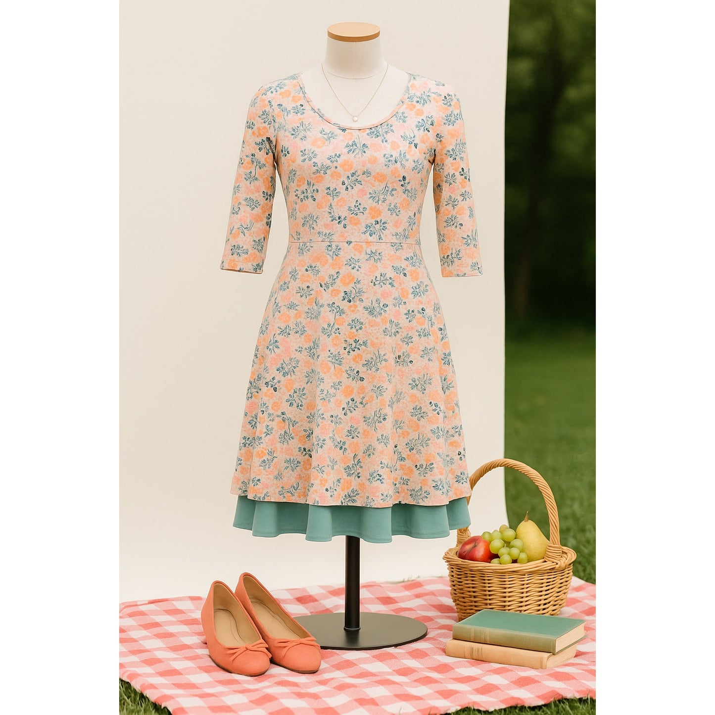 Matilda Jane x Joanna Gaines Once Upon A Time Down On The Farm Dress | Floral Mint Green Coral | Women's Size Small