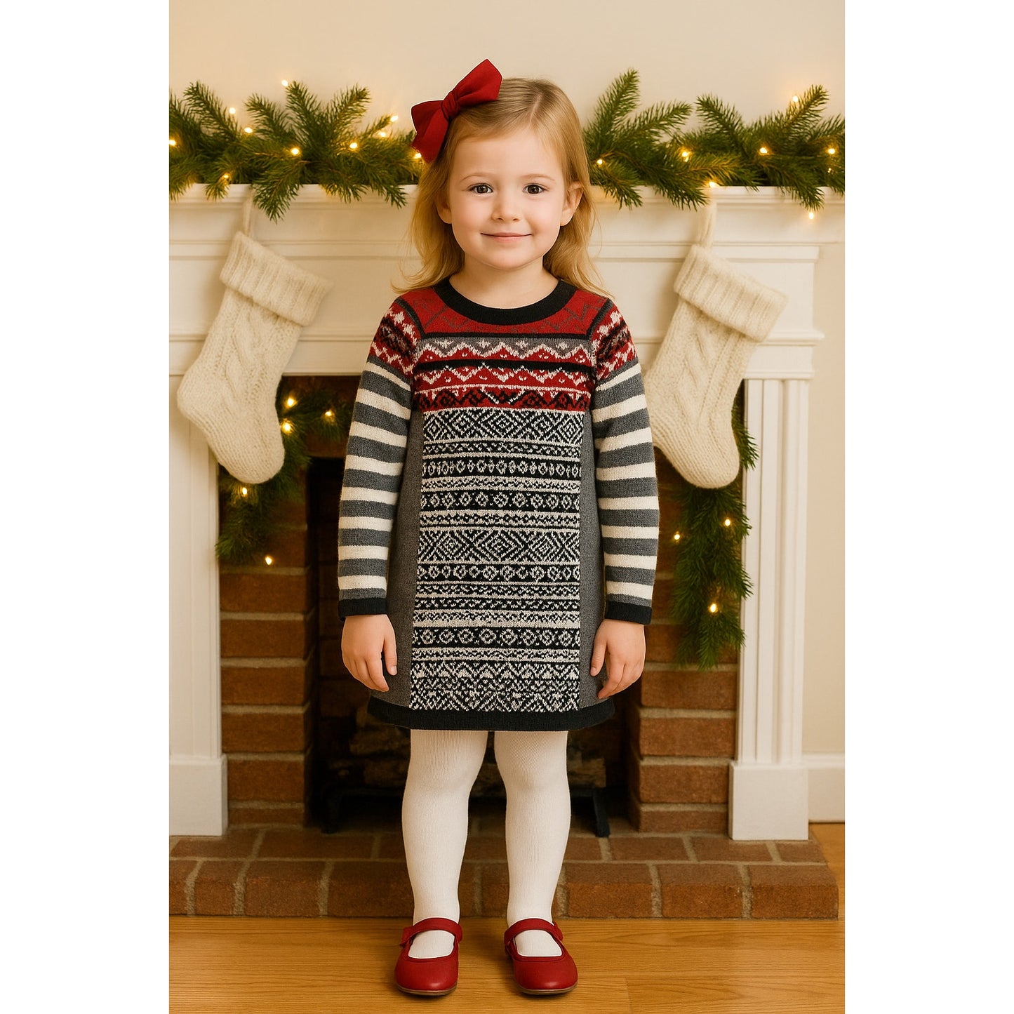Hanna Andersson Snow & Tell Fair Isle Sweater Dress Grey Multi | Girls Size 5 | 110 cm