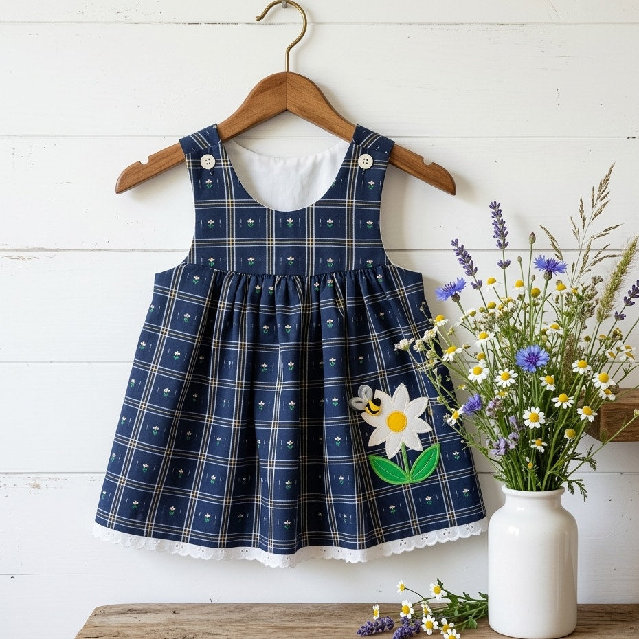 Vintage 1980s Good Lad Plaid Toddler Dress with Daisy & Bee Appliqué – NWT Baby Girls 18M