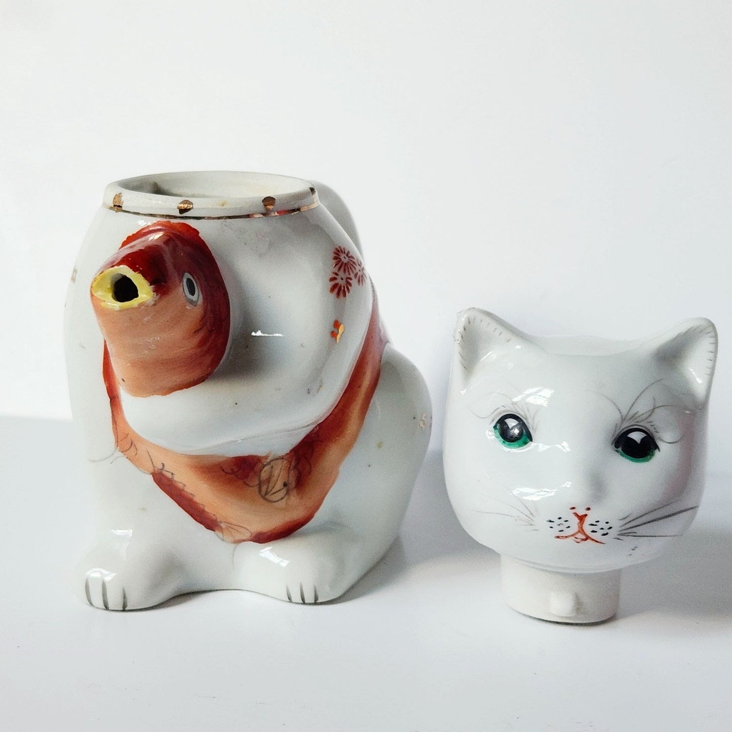Vintage Cat & Koi Porcelain Teapot
