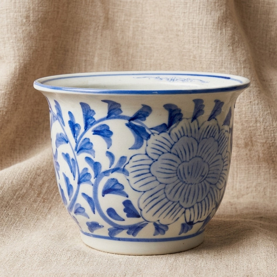1980s Blue & White Ceramic Planter Pot