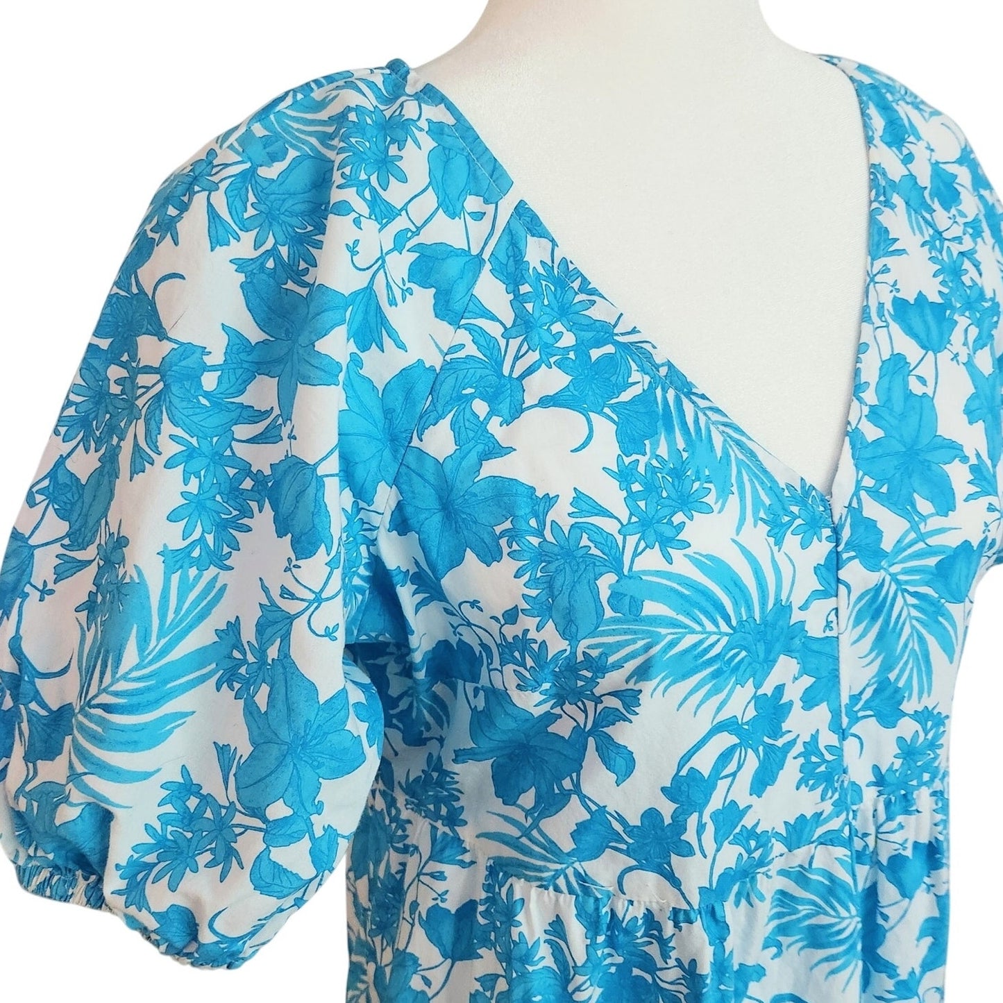 Peyton & Parker Women’s Puff Sleeve Turquoise Floral Maxi Dress XS Cotton Pockets