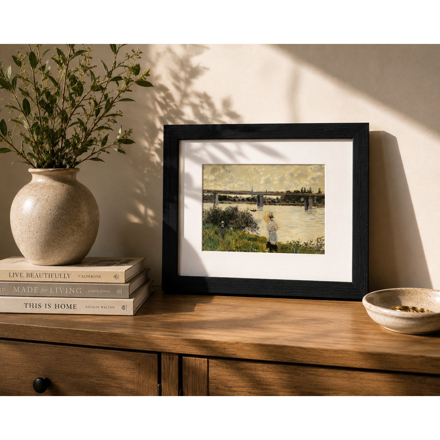 The Promenade with the Railroad Bridge, Argenteuil by Monet | Seine Framed Print