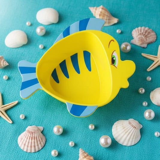 Vintage Disney Flounder Bowl - 2000s Y2K Little Mermaid Plastic Kids Dish - Blue & Yellow Cartoon Fish Bowl