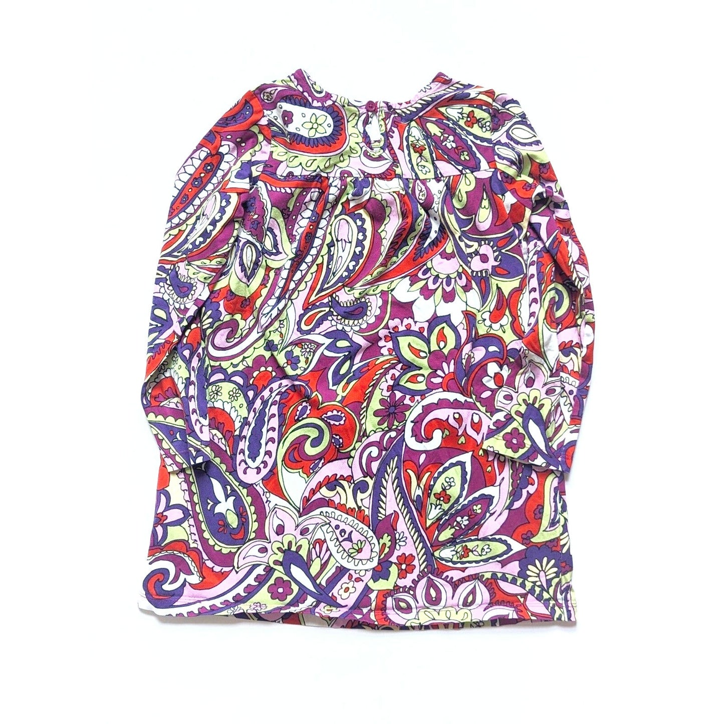Hanna Andersson Girls Mod Paisley Long Sleeve Dress | Size 120 (6–7) | Retro Red Purple Green | Cotton