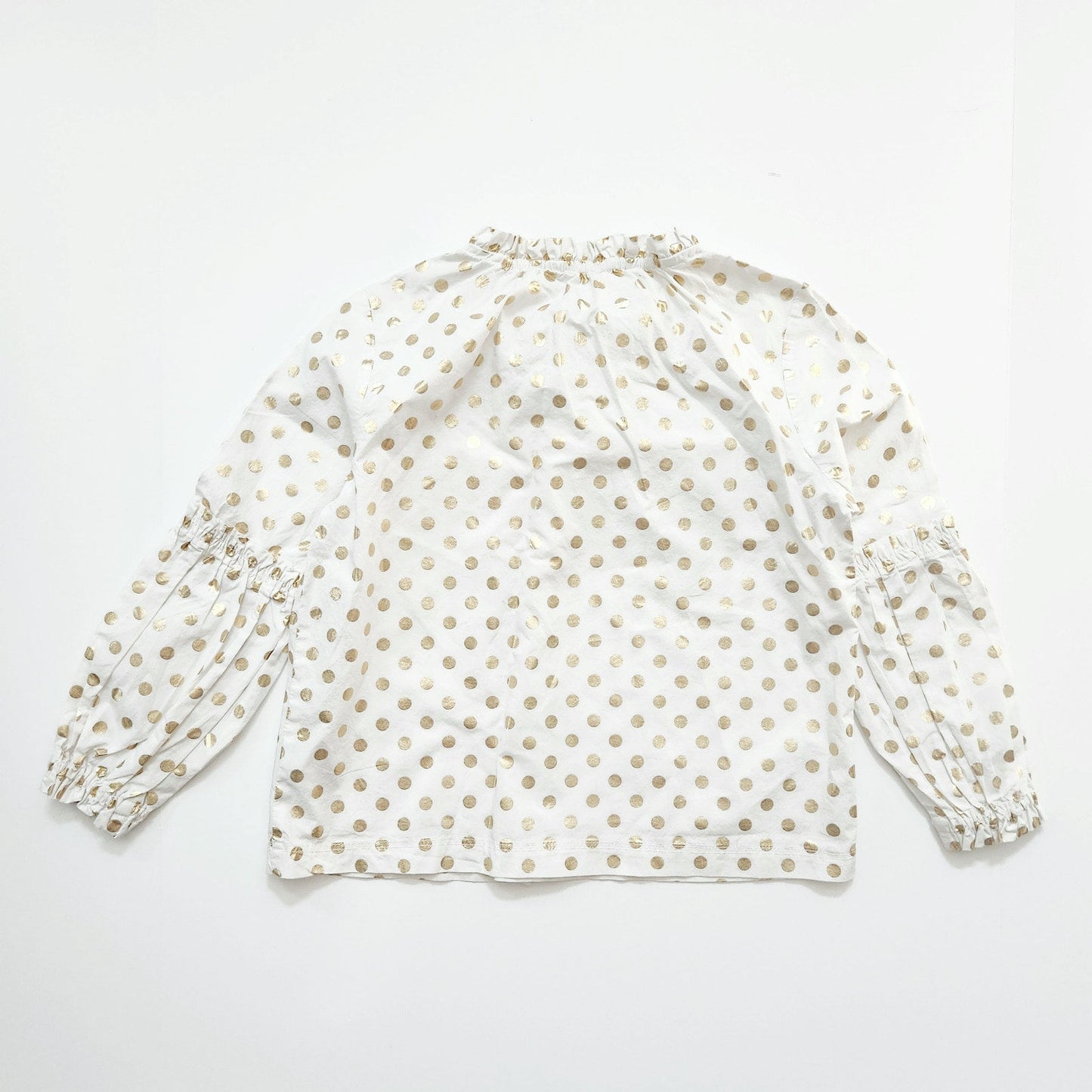 Crewcuts Elaine Bubble Sleeve Blouse – White Cotton with Shiny Gold Polka Dots, Long Sleeve Party Top | Girls Size 10