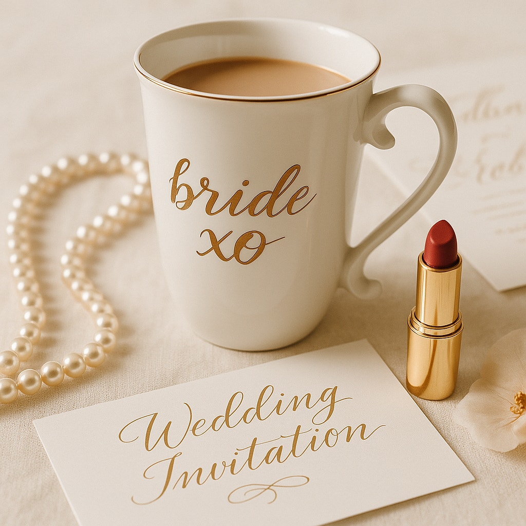 Williams Sonoma “Bride XO” Porcelain Coffee Mug – 14 oz Metallic Gold Script – Discontinued | Home
