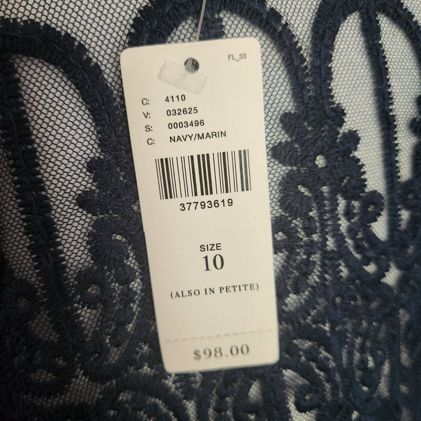 Anthropologie En Elle Marka Lace Scallop Hem Navy Blue Blouse | Women's 10 NWT