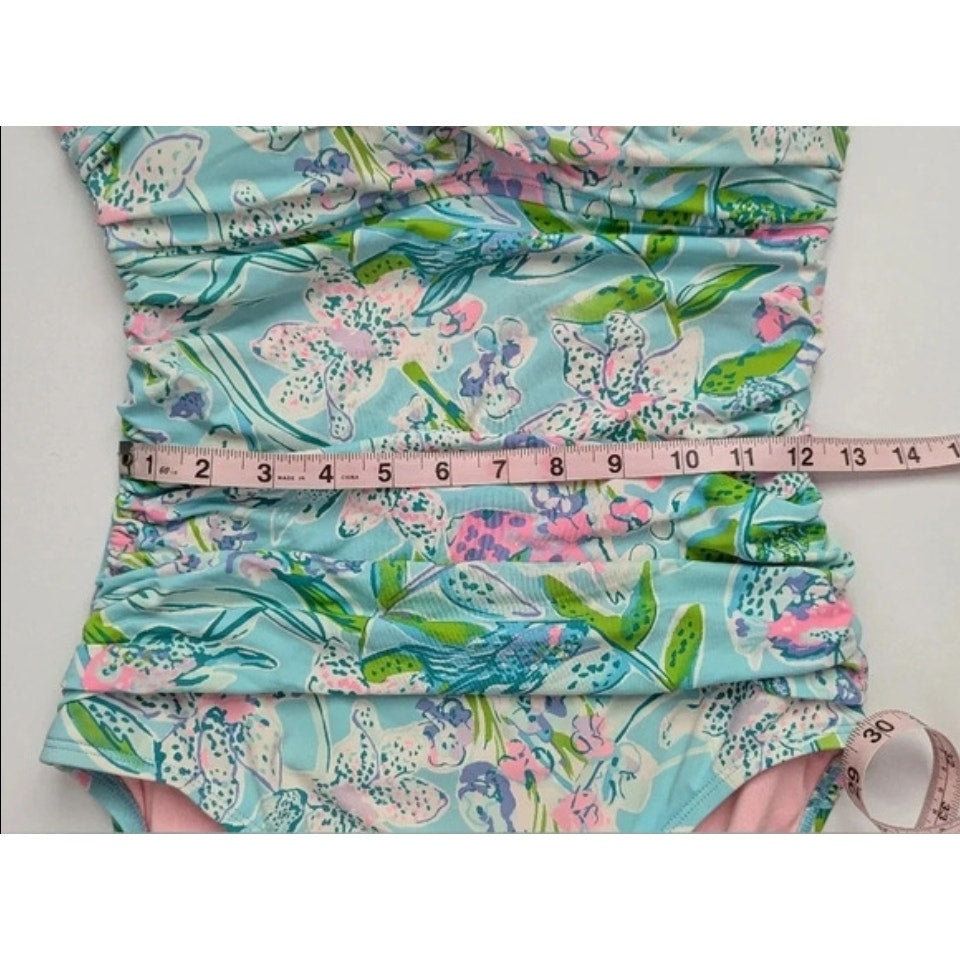 Lilly Pulitzer Women's Flamenco One-Piece Swimsuit Bali Blue Sway This Way Size 8