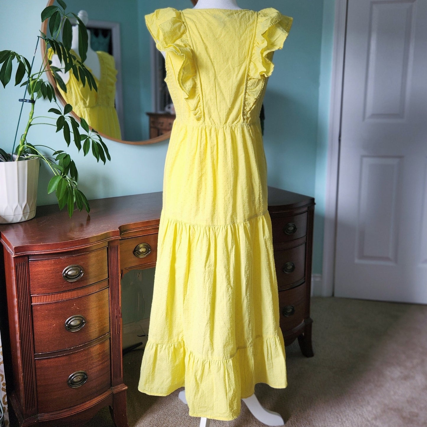 Hatley Women's Yellow Swiss Dots Smocked Ruffles Aria Midi Dress Size M 100% Cotton