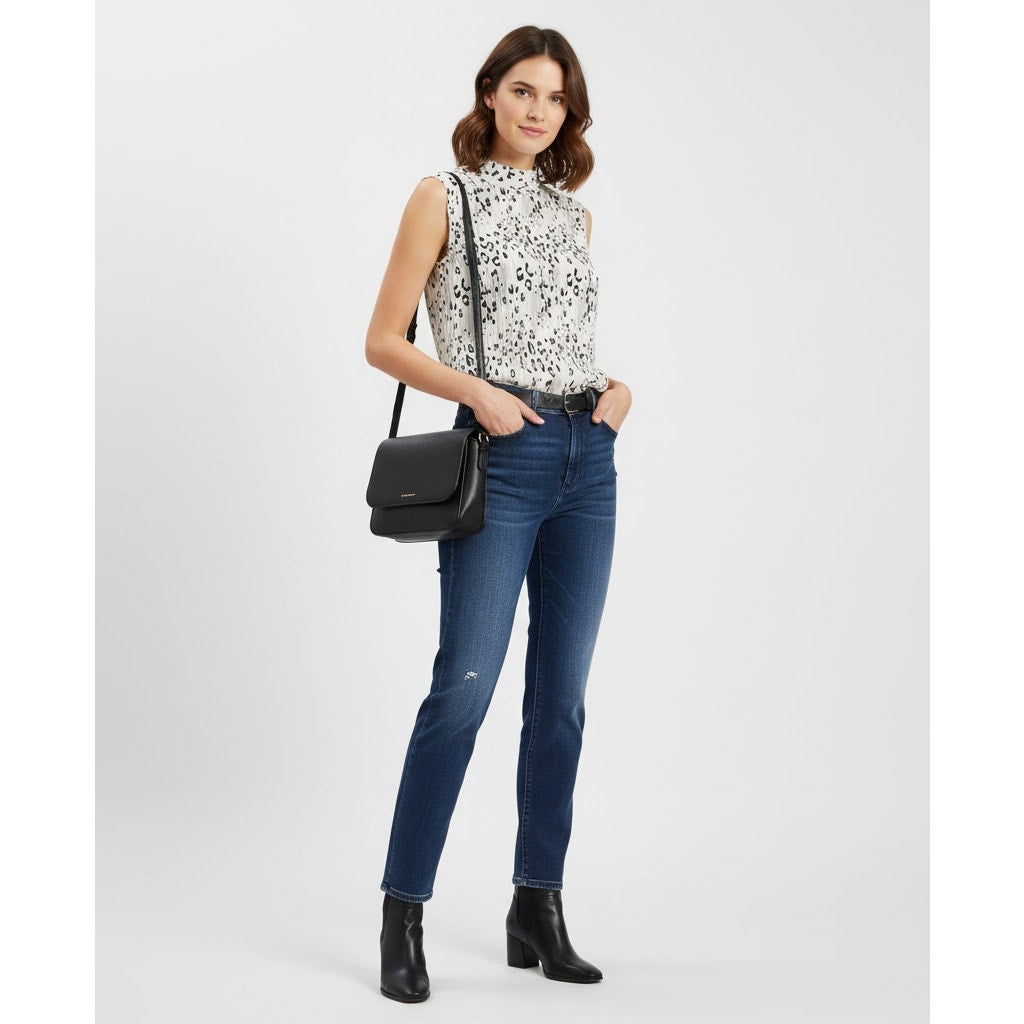 1980s Leopard Print Blouse | Sleeveless Pleated Ivory Black Top | Women's S