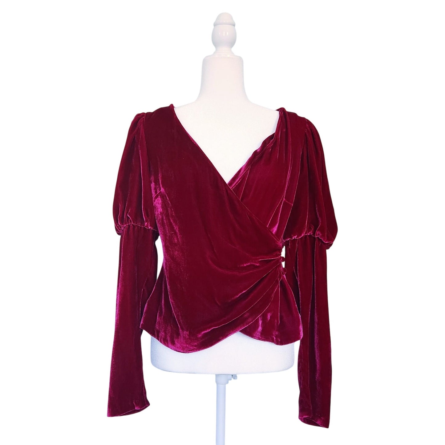 Cinq à Sept Women's Theo Velvet Puff Sleeve Wrap Top Fuschia Size S Silk Rayon Blend NWT