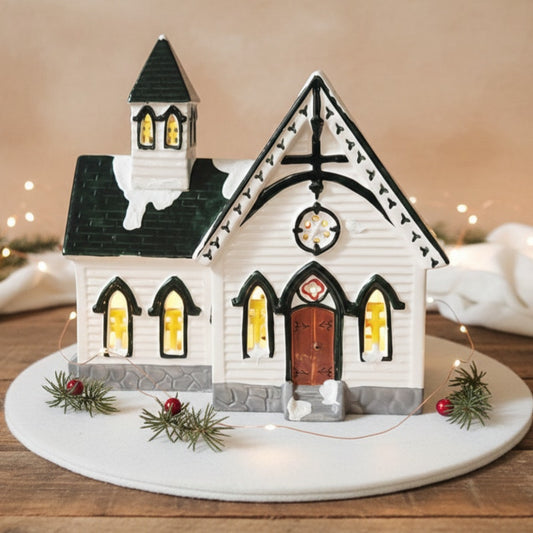 Department 56 Vintage Snow Village “Church of the Open Door” (1986) with Light Cord