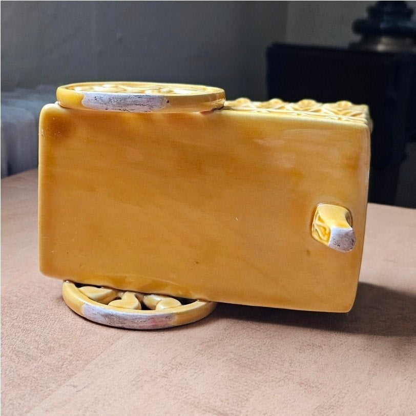 Mid-Century Art Deco Wagon Planter  1940s–1950s Ceramic | Architectural Relief | Honey Glaze