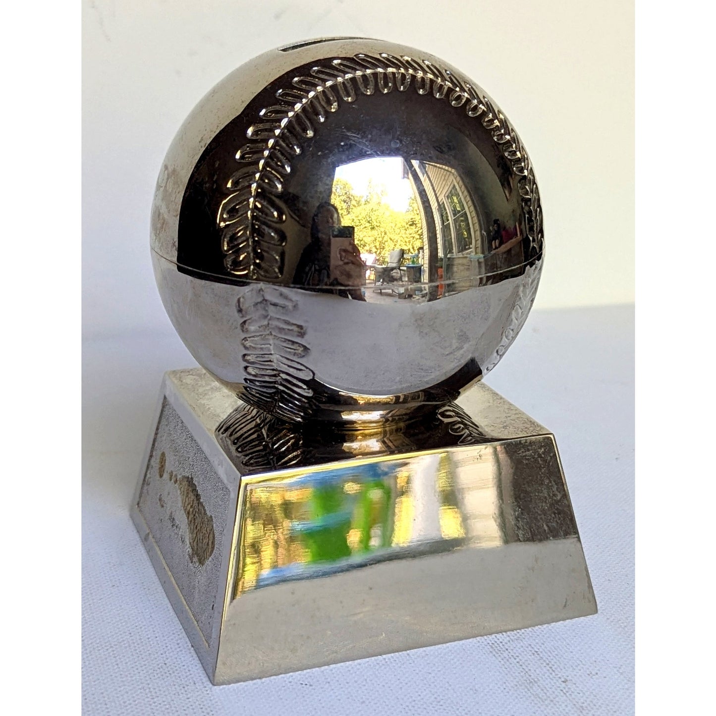 Vintage Silver-Plated Baseball Piggy Bank – Blank Engraving Plate – Things Remembered – Y2K Childhood Kids Keepsake – 5.5” Tall Coin Bank | Home