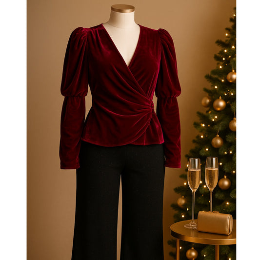 Cinq à Sept Women's Theo Velvet Puff Sleeve Wrap Top Fuschia Size S Silk Rayon Blend NWT