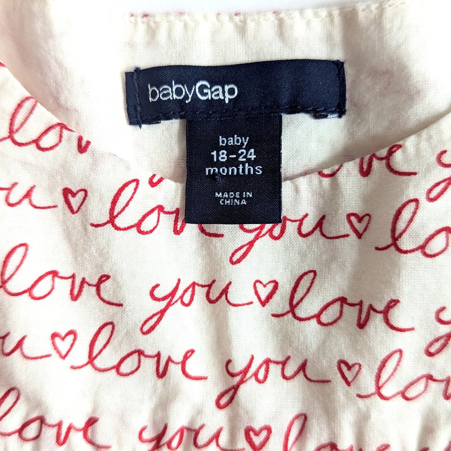 BabyGap “Love You” Hearts Button Blouse Long Sleeve Cotton Shirt | Girl 18–24M