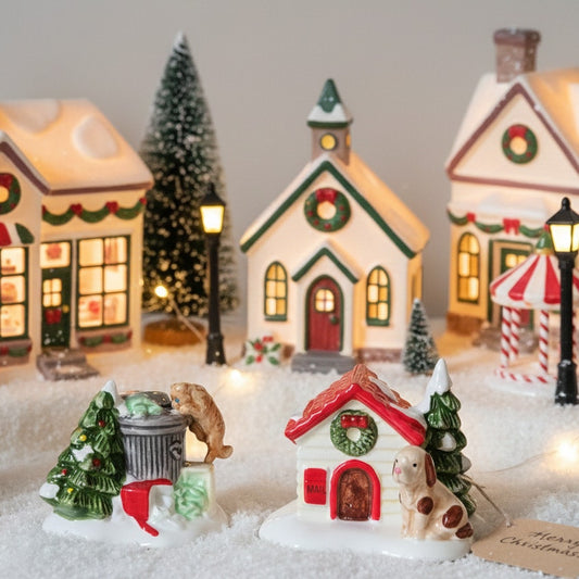 Department 56 Snow Village Cat and Dog Set of 2 | 1988 Christmas Figurines Boxed