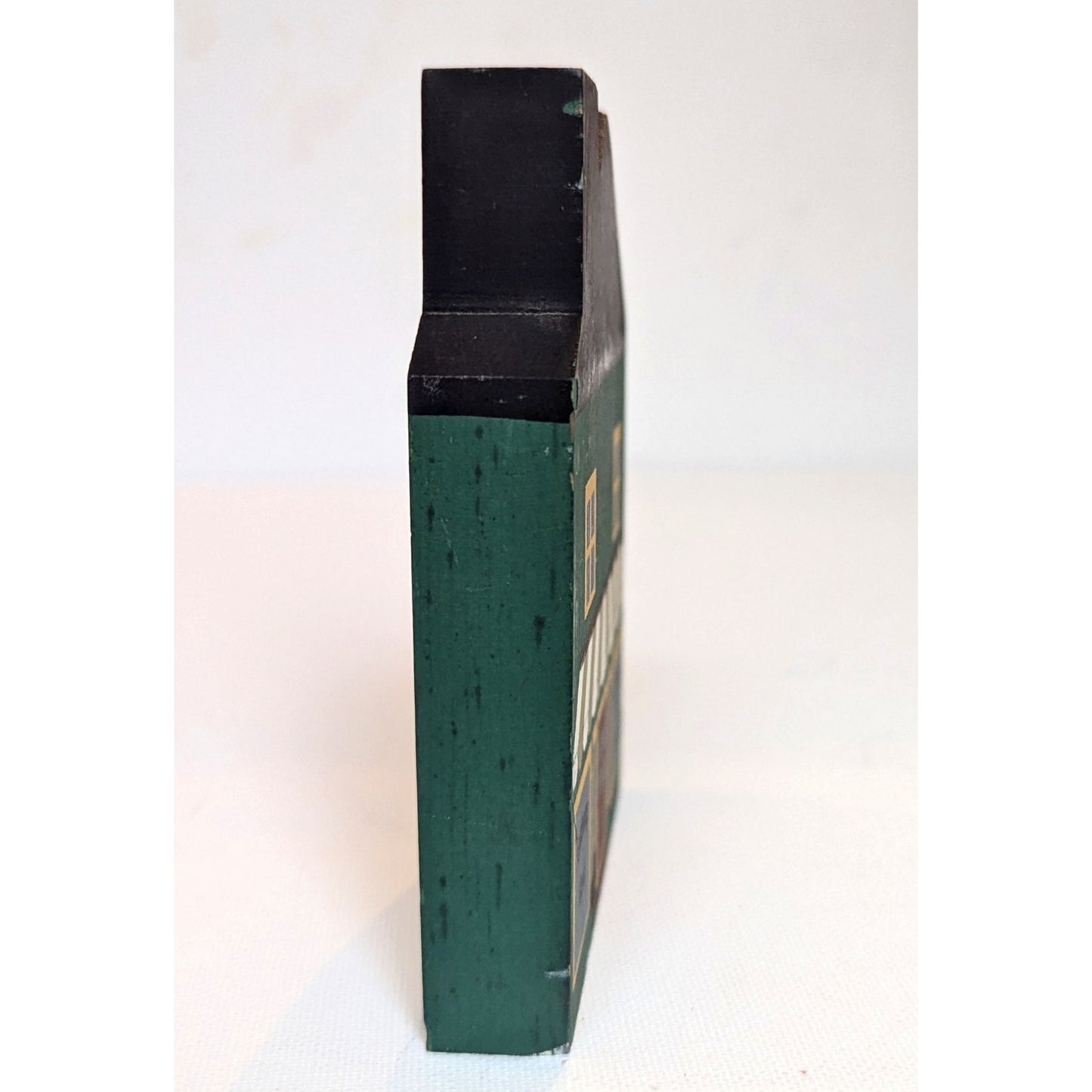 Cat’s Meow Village 1984 Attorney & Bank Green House Shelf Sitter – Vintage 1985 Signed Faline Jones Wooden Home Collectible