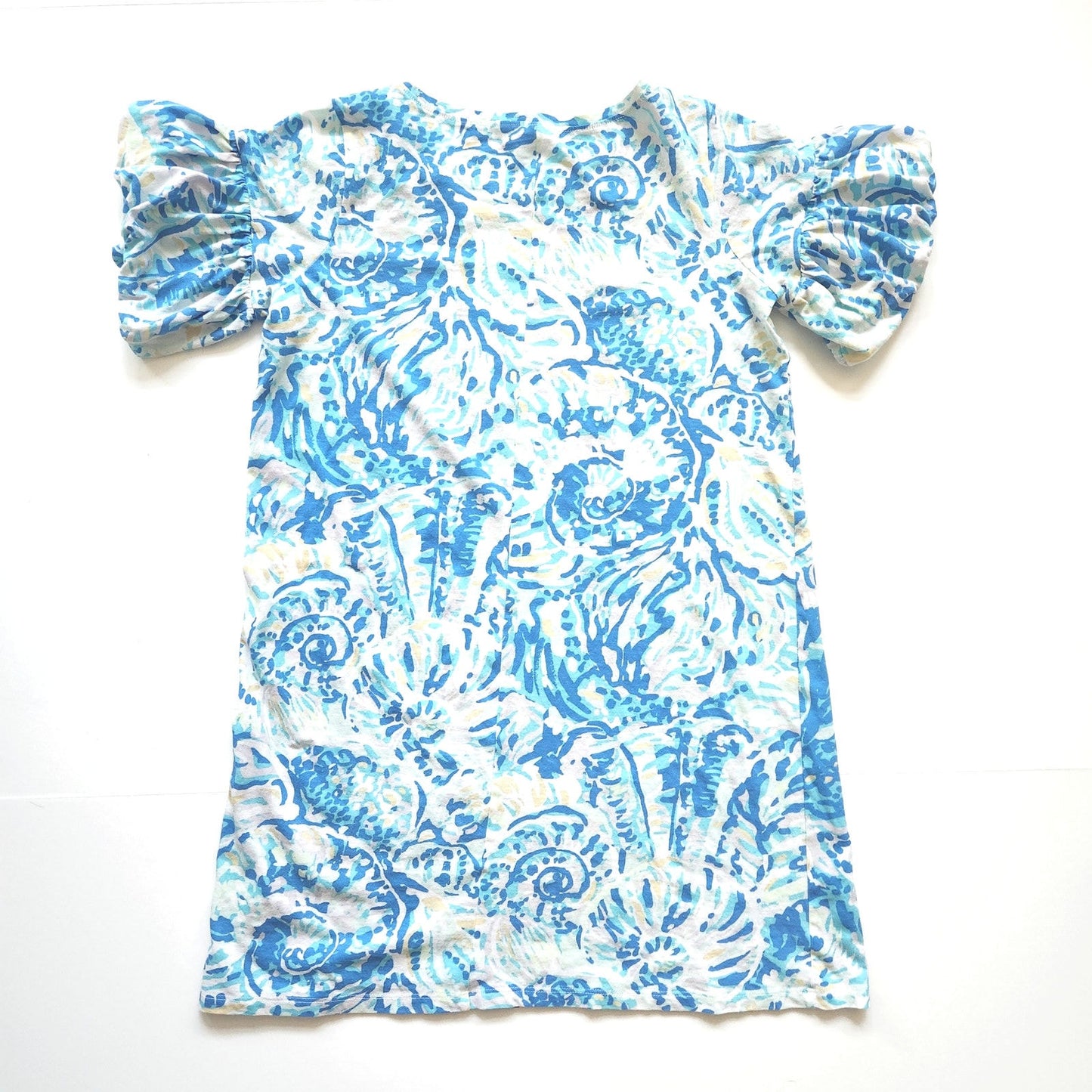 Lilly Pulitzer Girls Mini Linden Dress | XL 12-14 | Bennet Blue Shell Print Puff Sleeve Cotton
