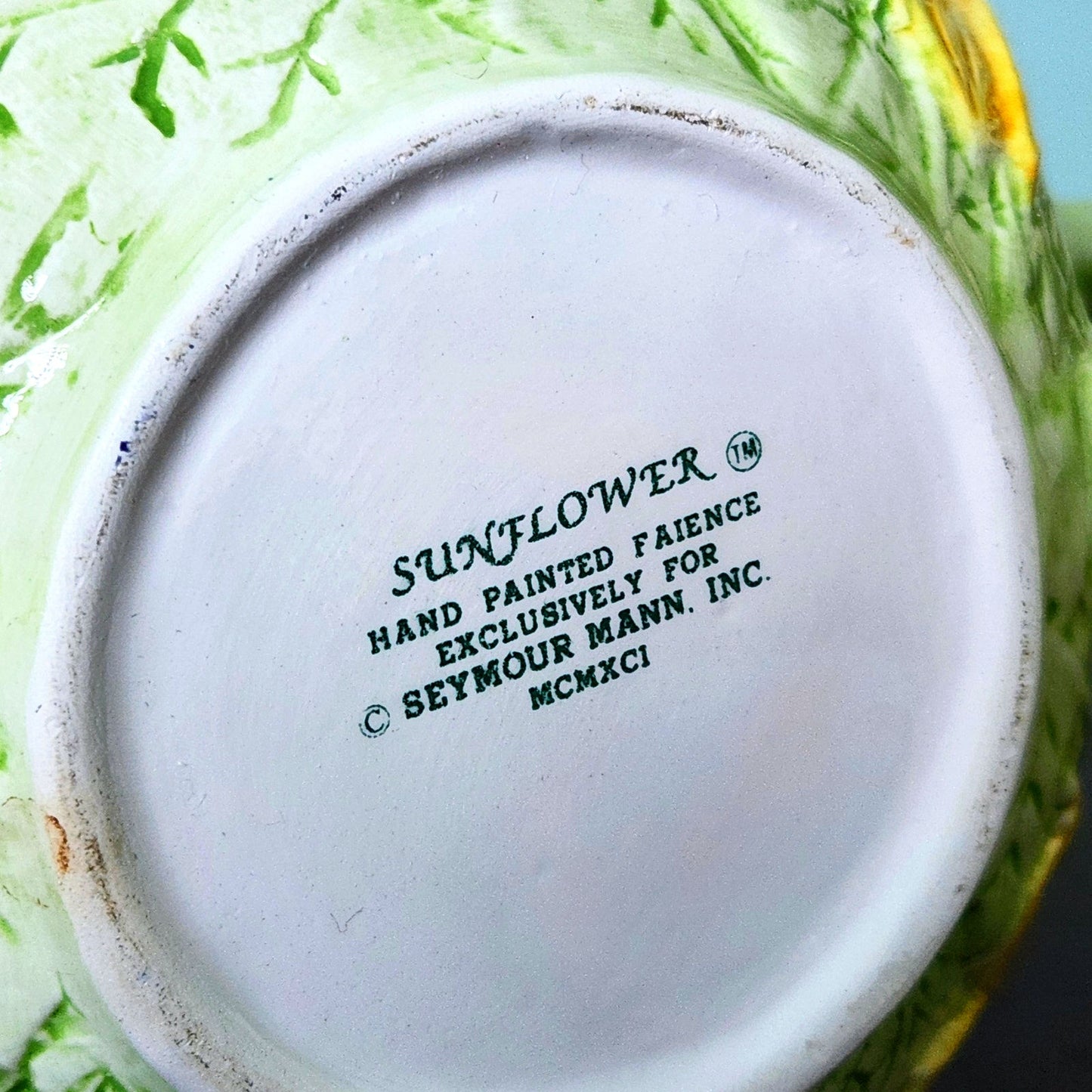 Vintage Seymour Mann Sunflower Teapot | 1991 | Hand Painted Faience Yellow Green Ceramic | Home