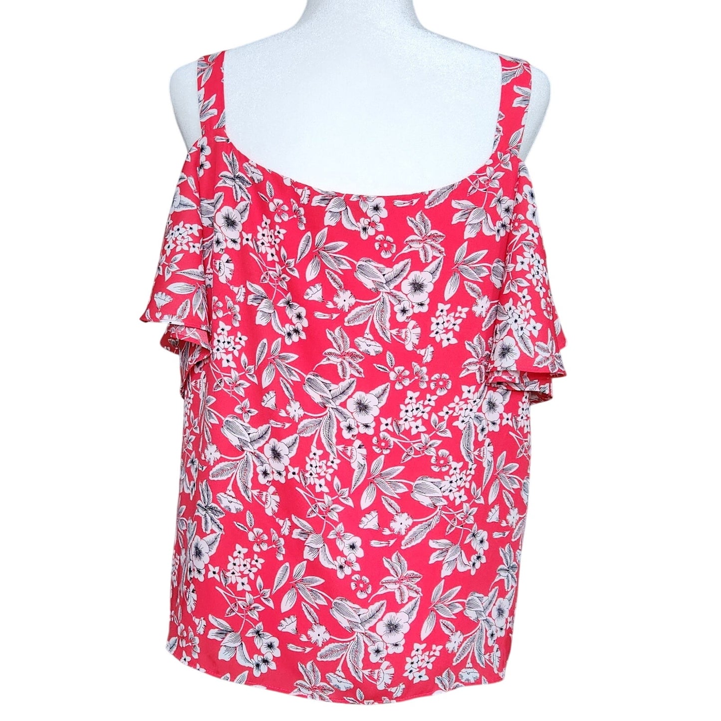 Emma & Olivia Women's Red Cold Shoulder Floral Flutter Sleeve Blouse Size L