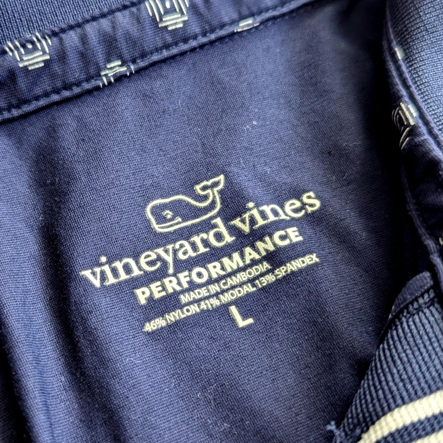 🐳 Vineyard Vines Women’s Performance Polo Navy Blue Geometric Print Size Large