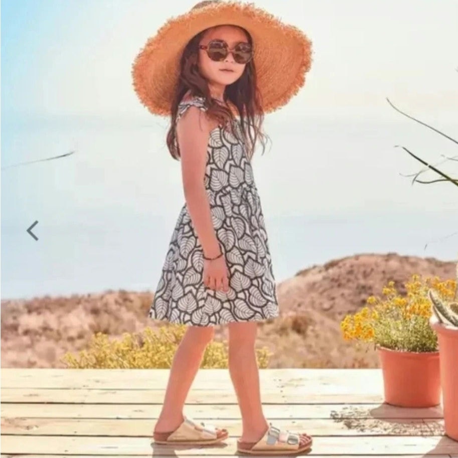 Janie and Jack Palm Leaf Cotton Eyelet Dress in Jet Ivory Black & White Size 2T