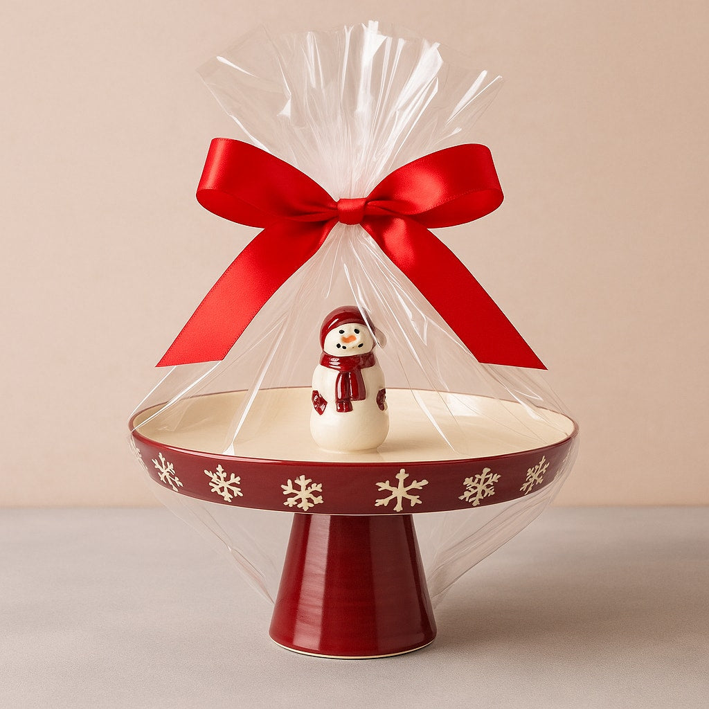 🎄 St. Nicholas Square Yuletide Collection Snowman Pedestal Tray – Vintage 2000s Christmas Servingware 🎄