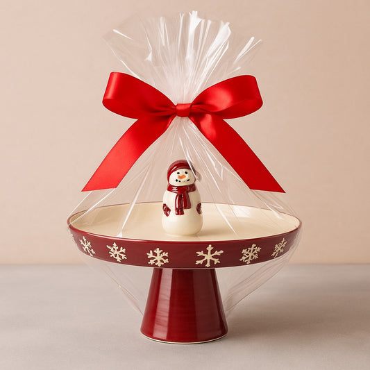 🎄 St. Nicholas Square Yuletide Collection Snowman Pedestal Tray – Vintage 2000s Christmas Servingware 🎄