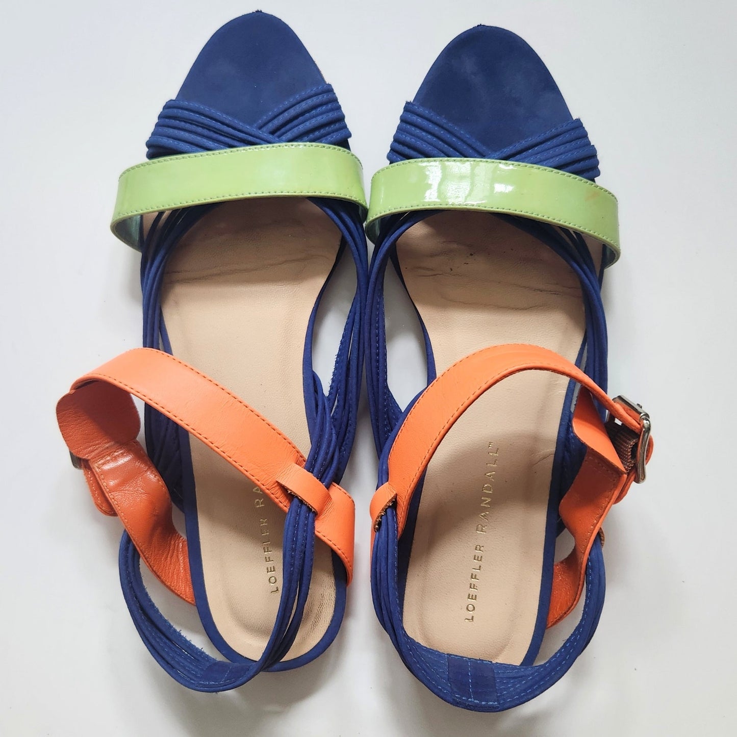 Loeffler Randall Women’s Strappy Flat Sandals Blue Orange Mint Green Suede Size 8