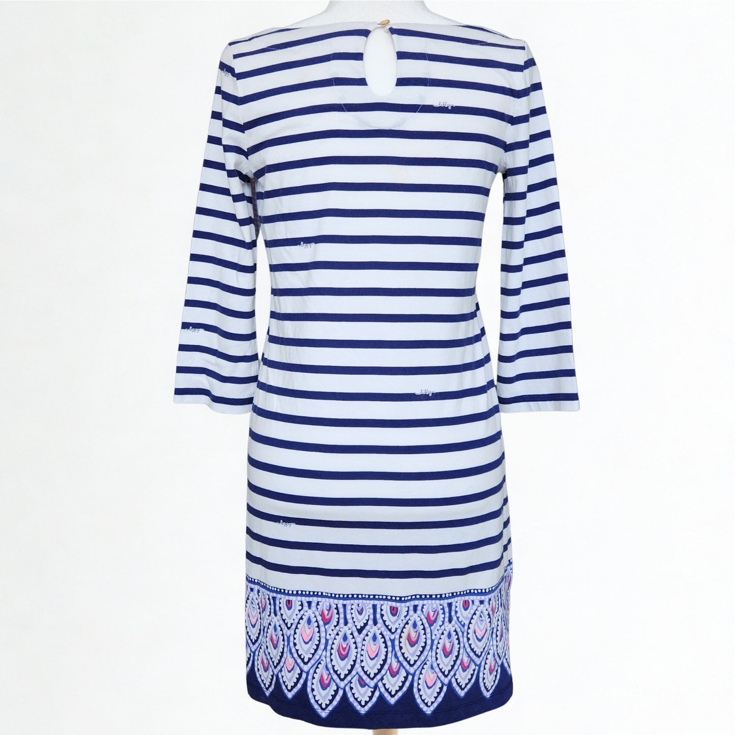 Lilly Pulitzer Beacon Blue Serene Striped Peacock Engineered Dress – Women's Small
