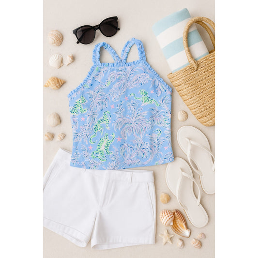 Lilly Pulitzer Luxletic Letitia Bra Tank – Blue Peri “The Turtle Package” – Size M