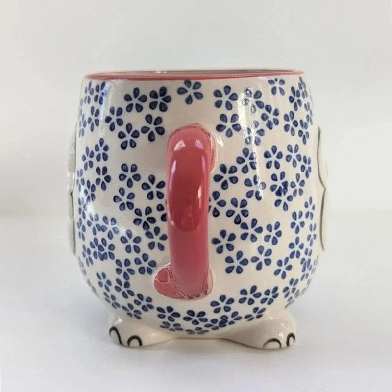 🐘 Yokohama Studio Japan Ceramic & Enamel Blue Floral Elephant Mug – Reproduction | Home