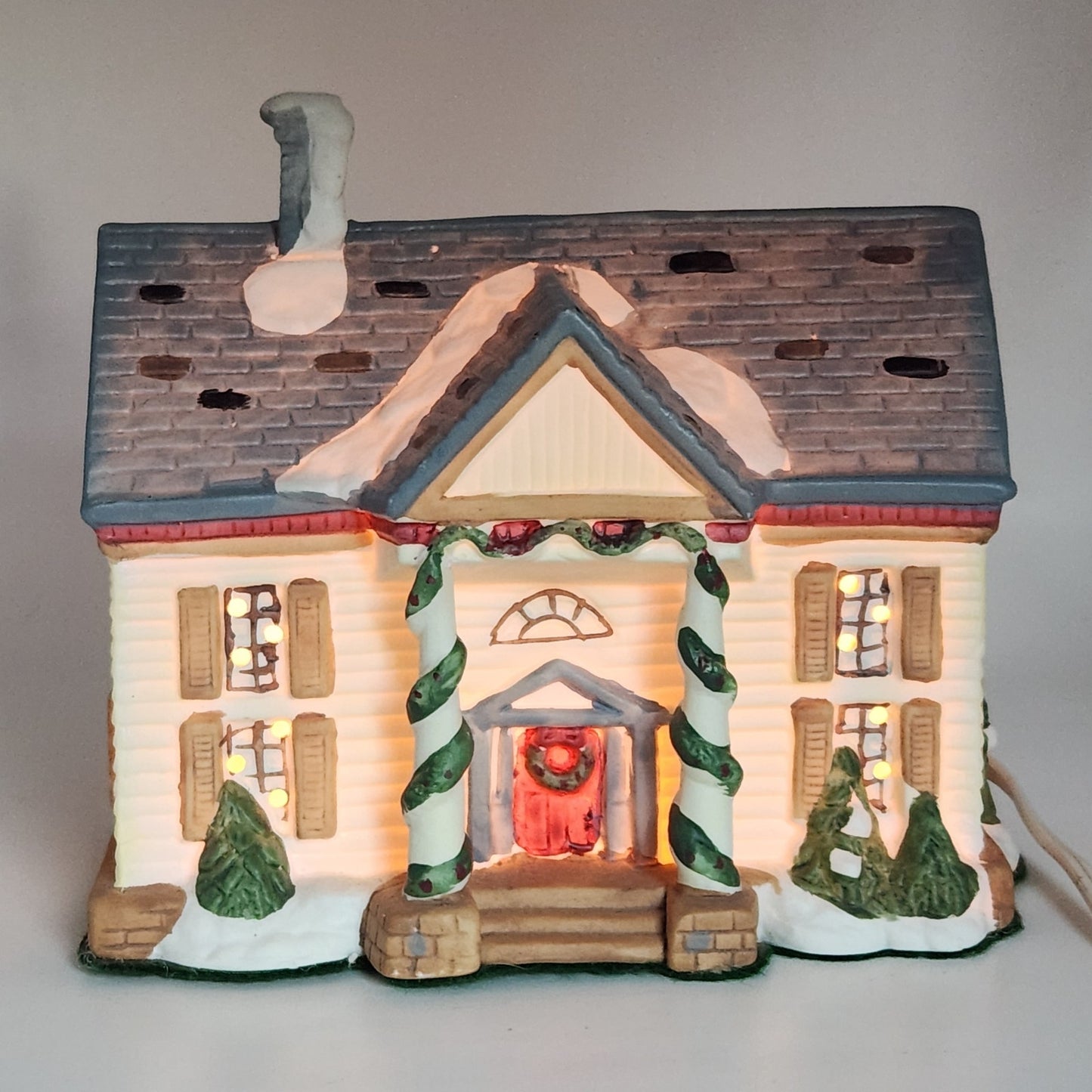 1991 Christmas Village Porcelain Lighted House – Snow-Covered Colonial with Box
