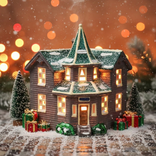 Vintage 1986 Dept 56 Bayport Snowhouse Series Lighted House | Gray Victorian Christmas Village Home | Ceramic Holiday Decor