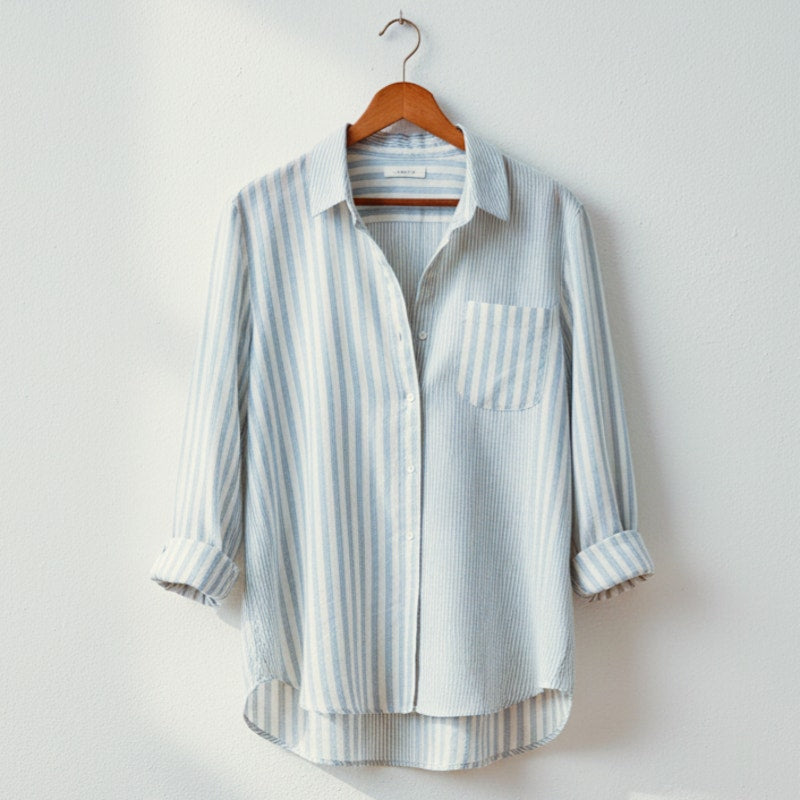 Tomboy Shirt – 100% Organic Cotton, Contrasting Blue Stripes - Women's 6 US | 38 EU