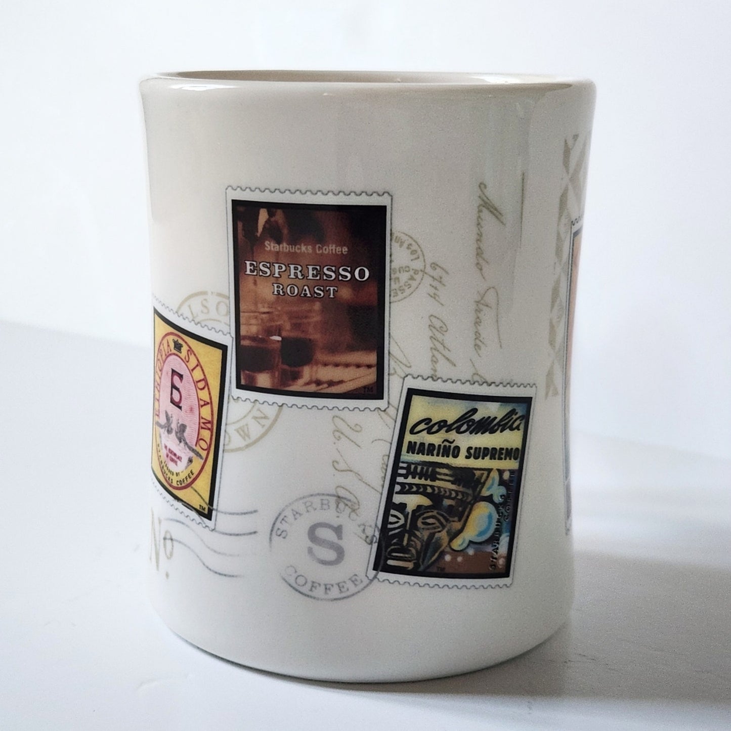 Vintage 2003 Starbucks Barista “Air Mail Stamp Series” Mug – Kenya • Espresso • Sulawesi • Colombia • Ethiopia • Viennese Blend