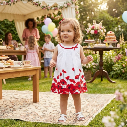 Janie and Jack Toddler Parisian Poppy Border Sleeveless Dress Red Floral Size 2T