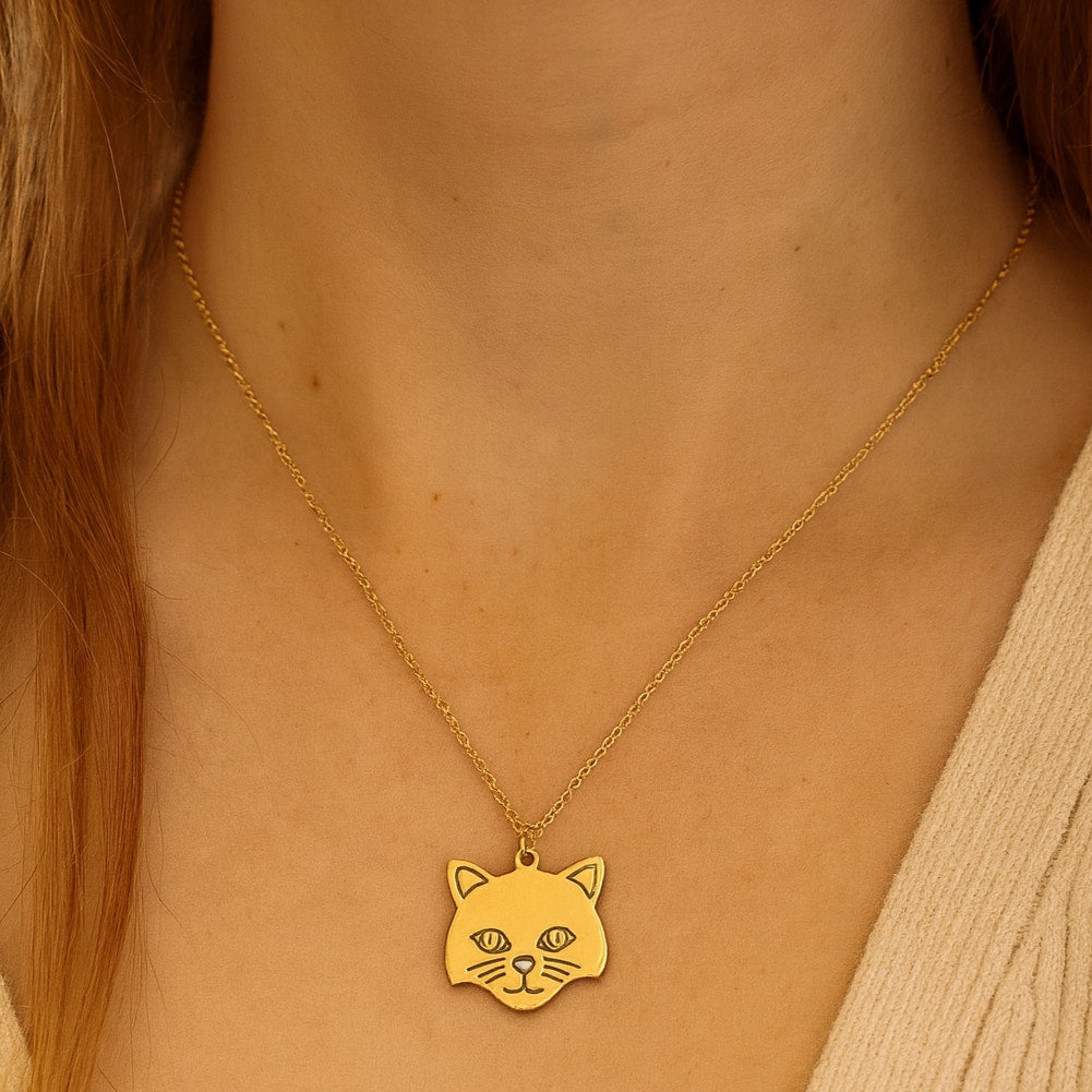 1990s Brass Cat Face Tag with Gift Box – Personalized “Boo-Boo” Pet ID Charm