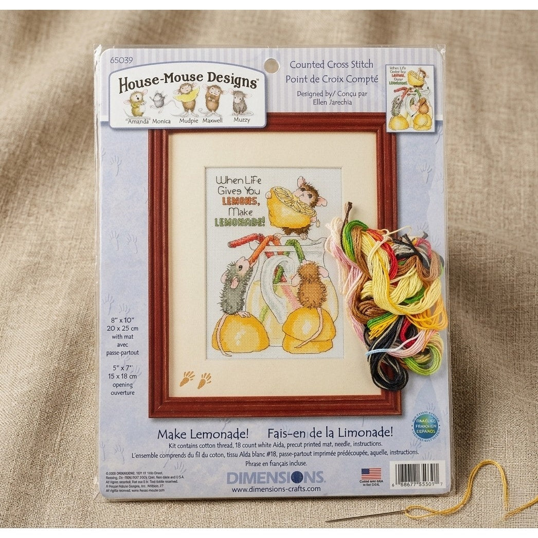 Dimensions House Mouse Cross Stitch Kit “Make Lemonade” | New Unsealed