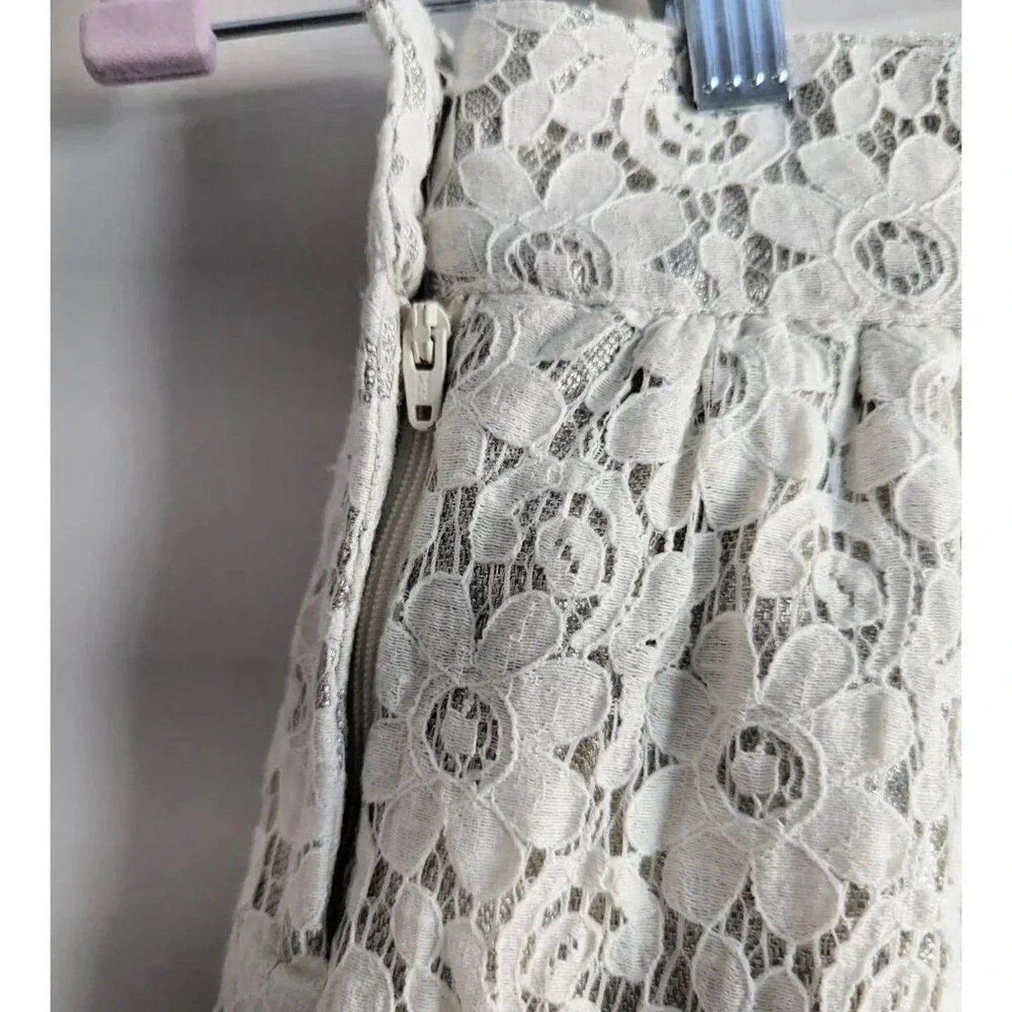 Brooks Brothers Red Fleece Girls Ivory Lace Metallic Adjustable Skirt | Size 12