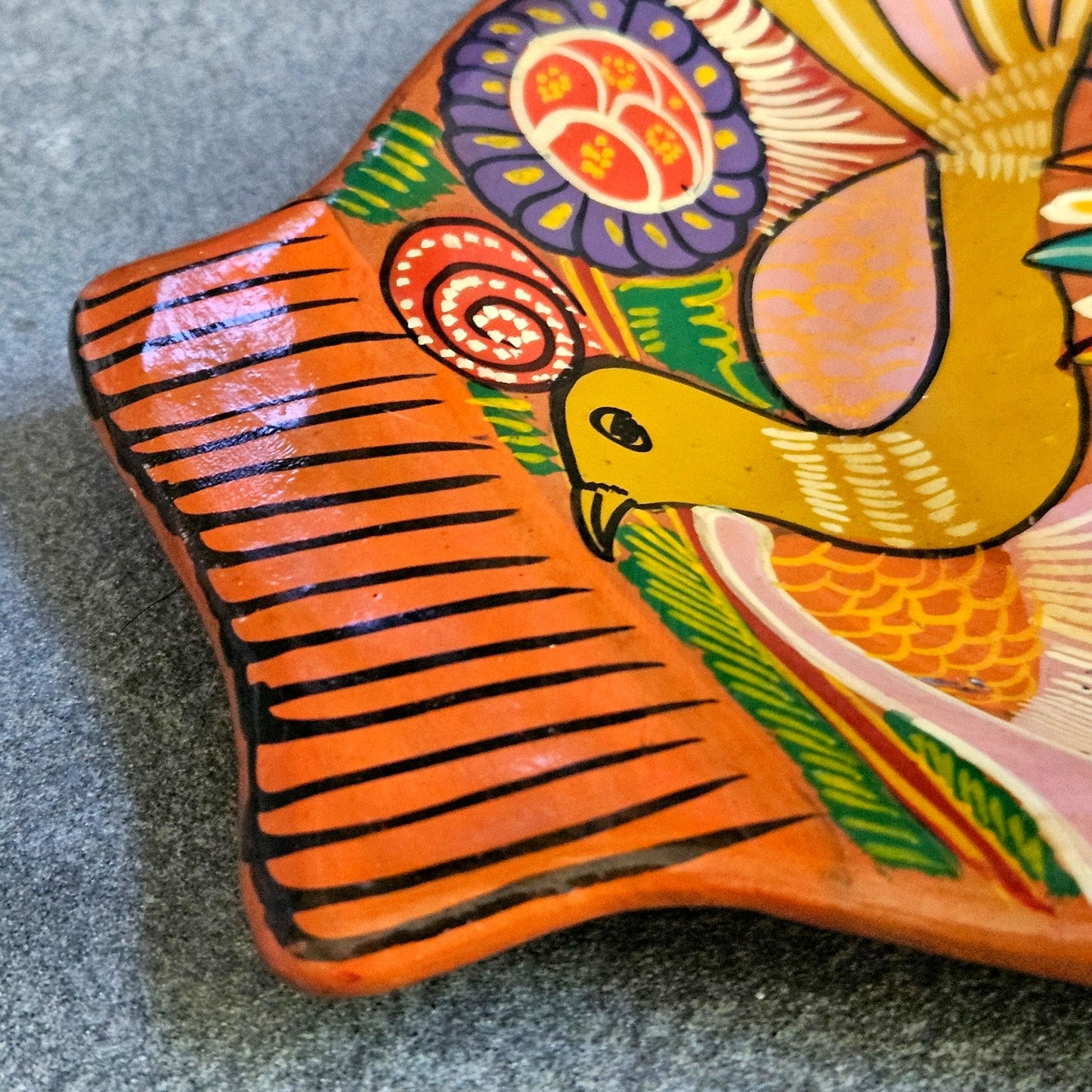 1980s Hand Painted Folk Art Terracotta Fish Tray Wall Plaque